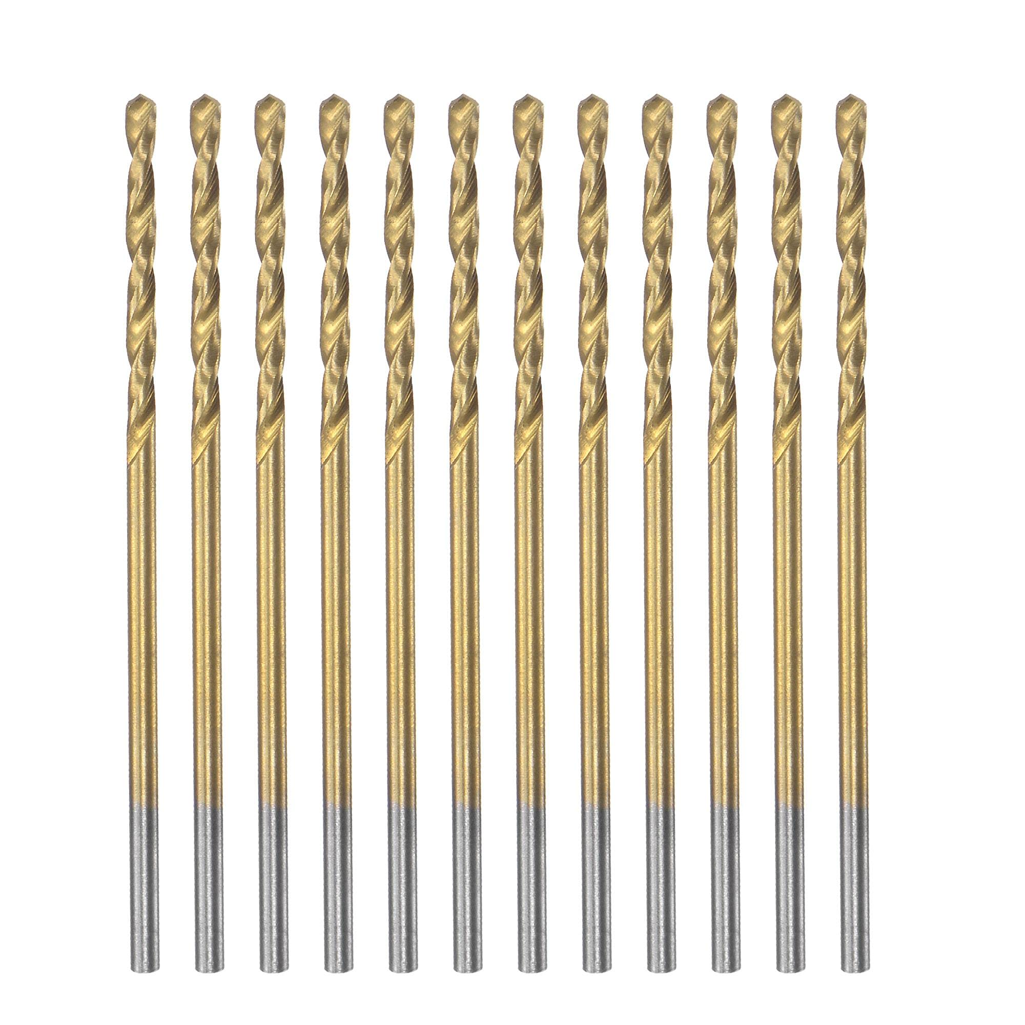 sourcing map High Speed Steel Straight Shank Twist Drill Bit Fully Ground Titanium Coated 1.3mm Drill Diameter 38mm Total Length 15mm Drill Bit Length 12 Pcs
