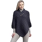 Aran Crafts Women's Cable Knit Nua Button Poncho (100% Super Soft Merino Wool)