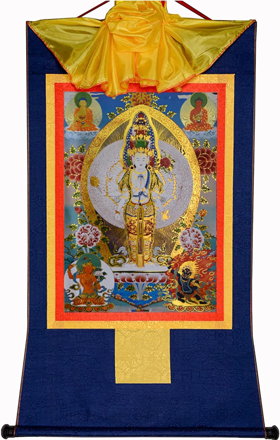 Paintings - Gandhanra Tibetan Thangka Art,Thousand Armed Avalokitesvara(Padmapani),Buddhist Thangka Painting,Thangka Brocade Wall Hanging,Buddha Tapestry with Scroll,for Buddhist Altar Zen Meditation