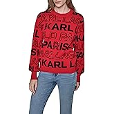 Karl Lagerfeld Womens Long Sleeve Crew Neck All Over Logo Sweater