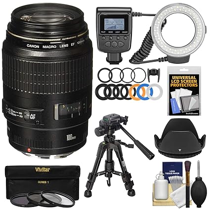 Canon EF 100 mm f/2,8 Macro USM Lente con ringlight + trípode + ...