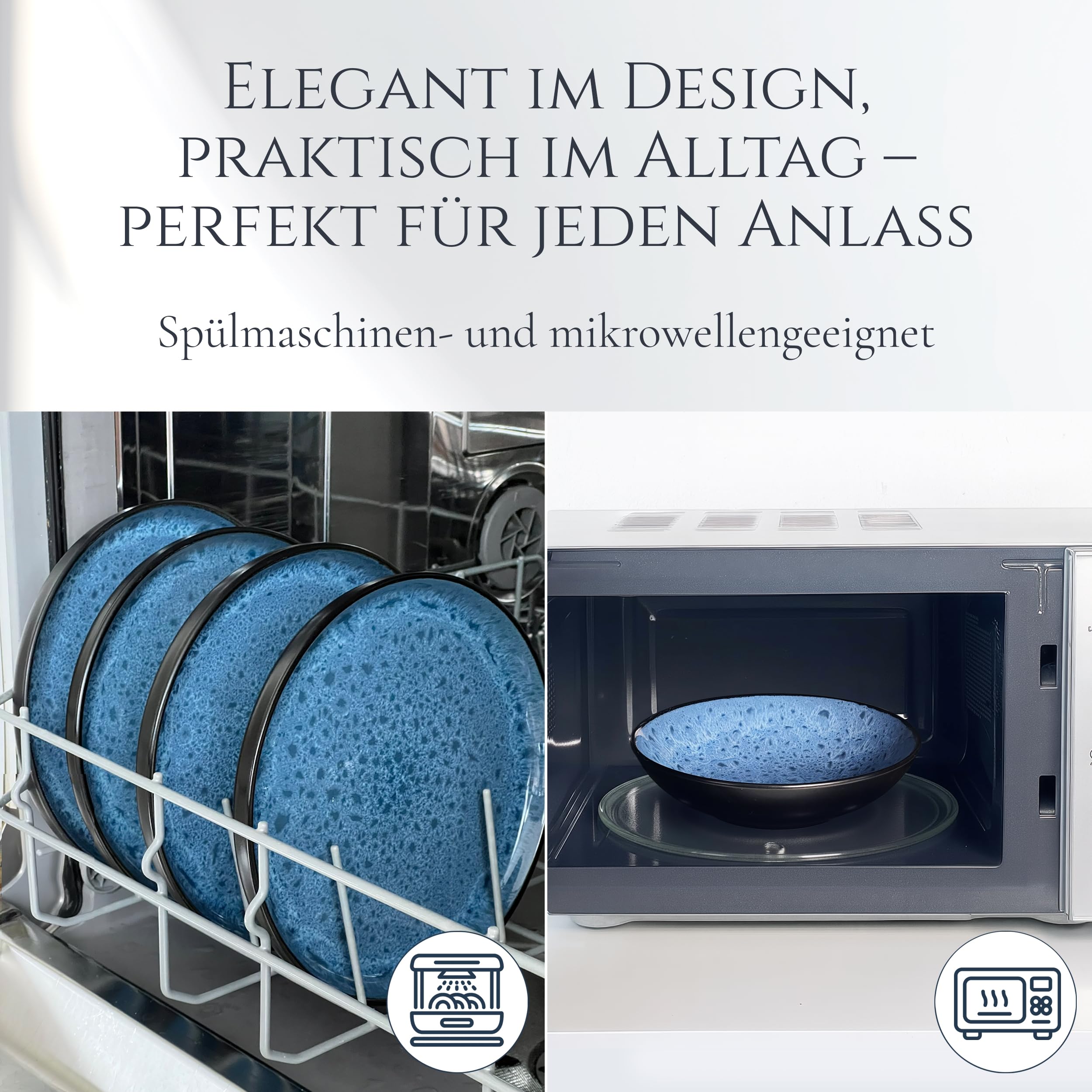 Steingut Geschirrset 6 Personen Ibiza 24 tlg. TESTSIEGER, Traumhaftes Mediterranes Steingut Geschirr Set, Schüssel- und Teller Set, Tafelservice 6 Personen, Geschirrsets Pure Living in Tiefblau 6