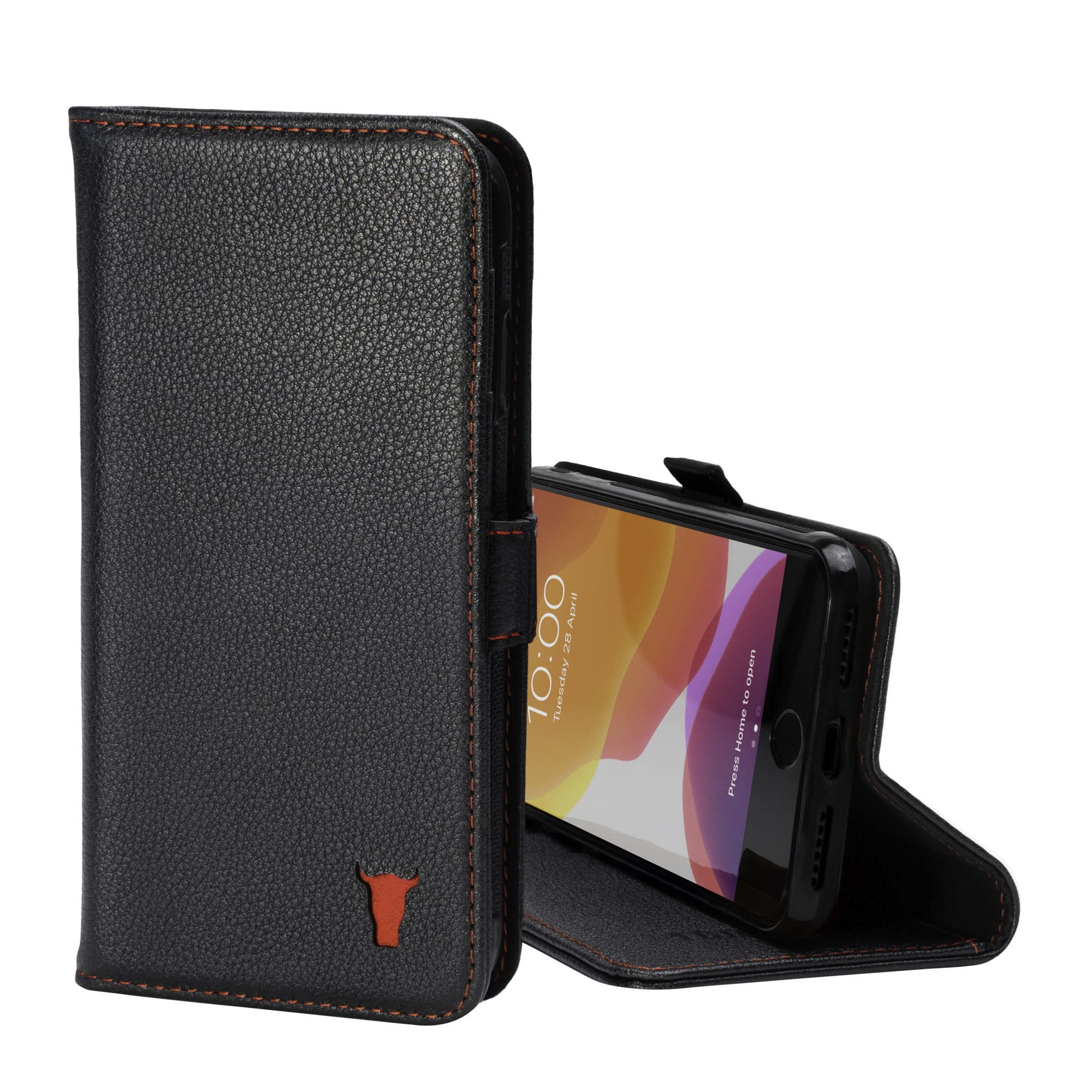 TORRO Phone Case Compatible With iPhone SE/8/7 – Premium, Genuine Leather Cover with Card Slots and Horizontal Viewing Stand (Black)