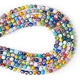 Fashewelry 325Pcs 6mm Tiny Millefiori Glass Round Ball Beads Mixed Colors Mosaic Glass Spacer Loose Beads Handmade Flower Pattern Lampwork Beads for Jewelry Making DIY Crafts