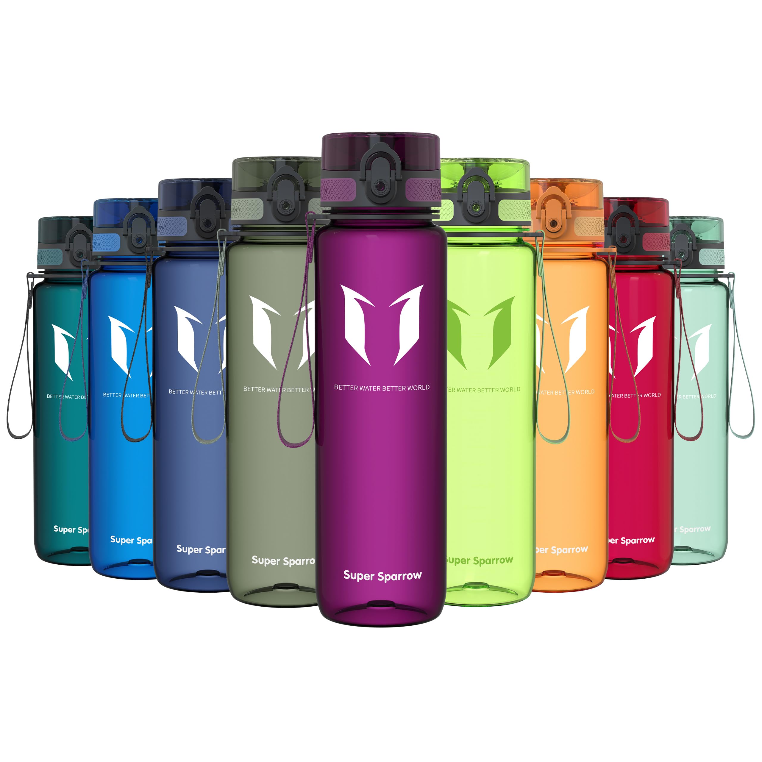 Super Sparrow Sports Water Bottle - 1000ml - Non-Toxic BPA Free & Eco-Friendly Tritan Co-Polyester Plastic - For Running, Gym, Yoga, Outdoors and Camping