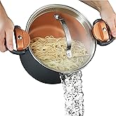 GOTHAM STEEL 5 Qt Stock Pot with Strainer Lid, Titanium Ceramic Nonstick | Multipurpose Pasta Pot with Twist &amp; Lock Handles for Cooking Pasta, Soup, Spaghetti, PFAS-Free, Dishwasher Safe, Copper