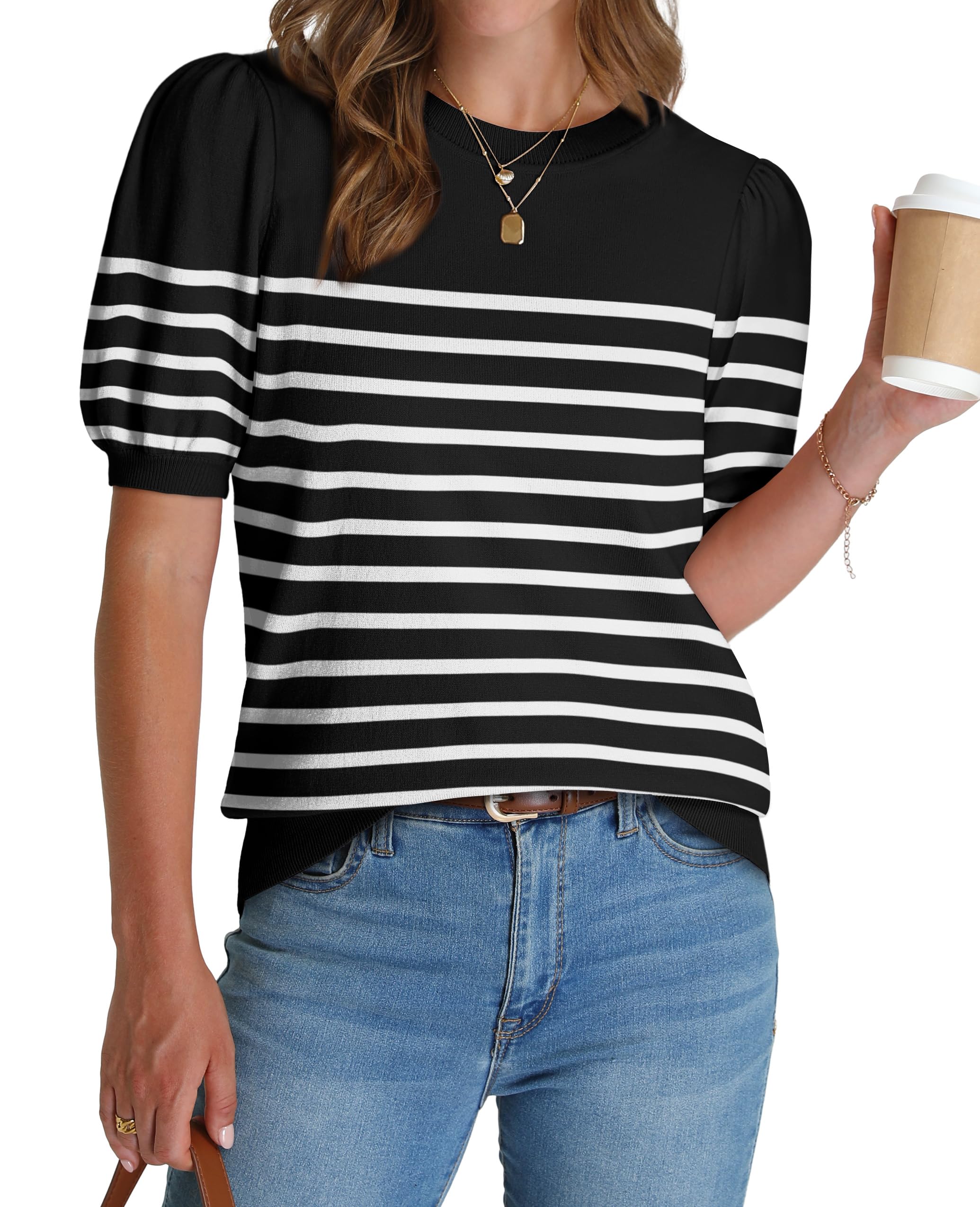 WIHOLL Womens Summer Tops Crewneck Short Sleeve