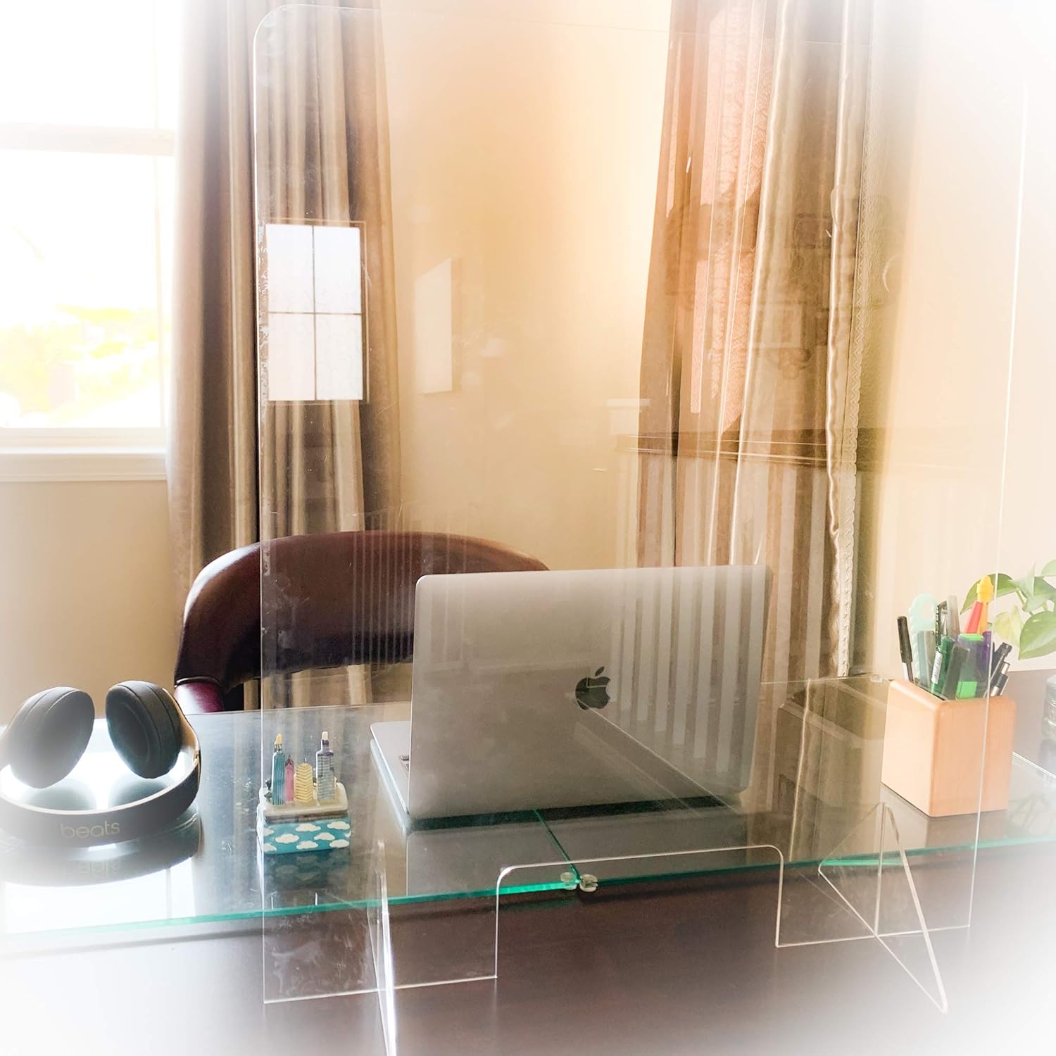 Portable Protection Acrylic Sneeze Guard/Plexiglass Shield for Office Desk, Countertop, Reception Table, Checkout Desk, Cashier Table Made in USA (24" W x 24" H): Kitchen & Dining
