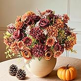 Homsunny Artificial Fake Fall Flowers Centerpieces for Table Decoration, 4 Pcs Faux Silk Flower Arrangements with Mums Chrysanthemum Rose Daisy Floral Bouquets for Home Wedding Party Autumn Decor