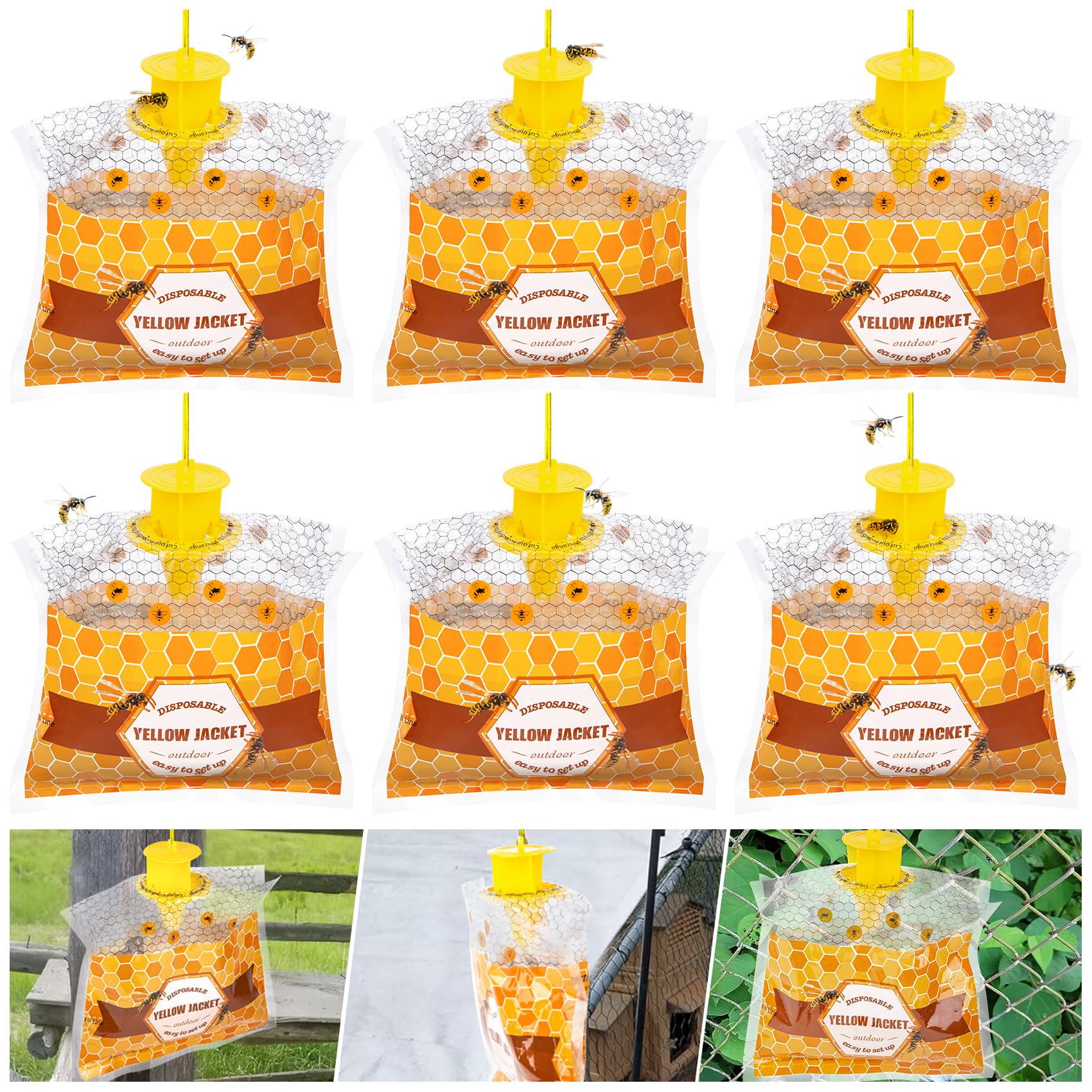 Photo 1 of 6 Pack Disposable Wasp Traps Outdoor Hanging, Carpenter Bee Traps for Outside, Yellow Jacket Trap Hornet Trap, Carpenter Bee Killer Bug Outdoor Farm Garden