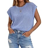Zeagoo Womens Spring Summer Crochet Tops Cap Sleeve Sweater Vest Hollow Out Pullover Shirts Beach Vacation Clothes