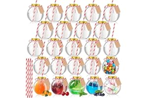 Yaomiao 24 Pcs 16 oz Christmas Ornament Cups for Drink Empty Plastic Clear Fish Bowl with Lids and Straws Spherical Bottles Bulk for Holiday Cocktails Fishing Party Decorations Candy Gift