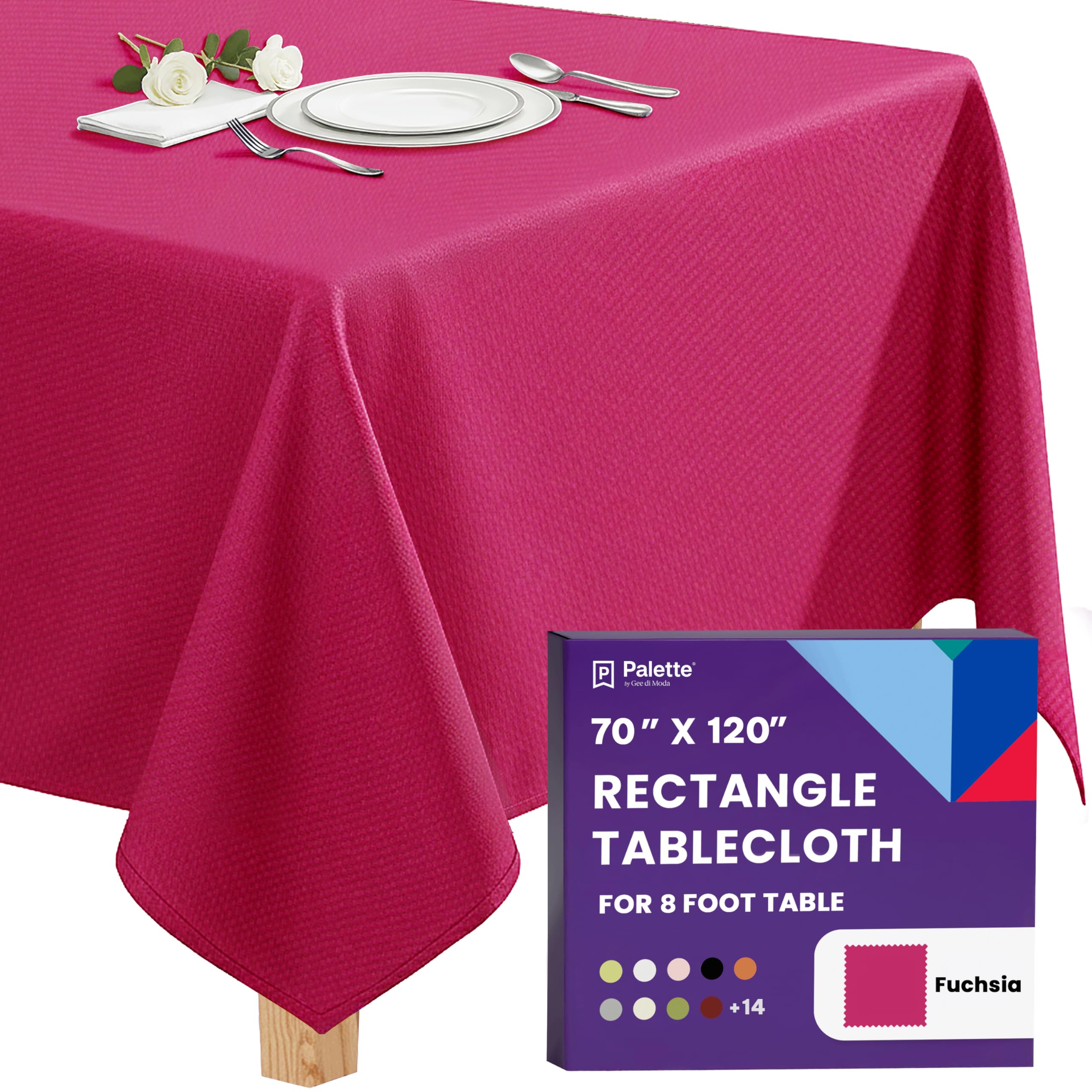 Gee Di Moda Fuchsia 70 x 120 Inch Rectangle Tablecloth - Heavy Duty Washable Polyester for Buffet Table, Weddings, Parties & More