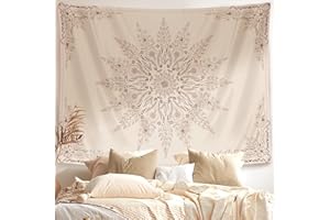 Damanse Floral Bohemian Tapestry-Flower Aesthetic Tapestry-Indian Wall Hanging Boho Tapestry-Small Mandala Room Decor-Tapestries for Bedroom Living Room Dorm (Flaxen, 70.9"x90.6")
