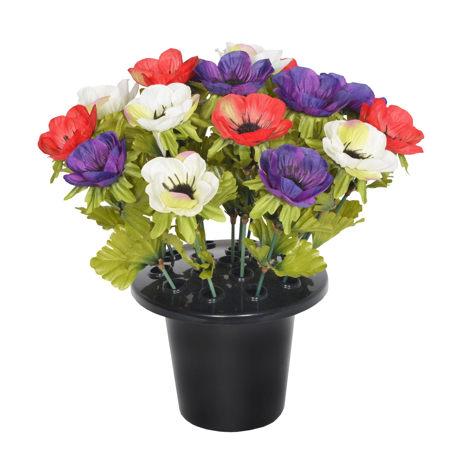 Sincere Floral ARTIFICIAL CORAL ANEMONE PURPLE, CREAM & RED GRAVE POT MEMORIAL 4027