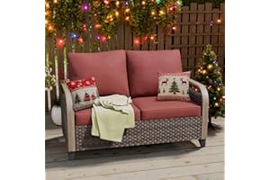 COOS BAY Modern Wicker Outdoor Sofa Furniture, Small Balcony Furniture, Patio Loveseat Sofa for Garden, Backyard, Deck, Porch, 2 Seat Loveseat, Brown/Red