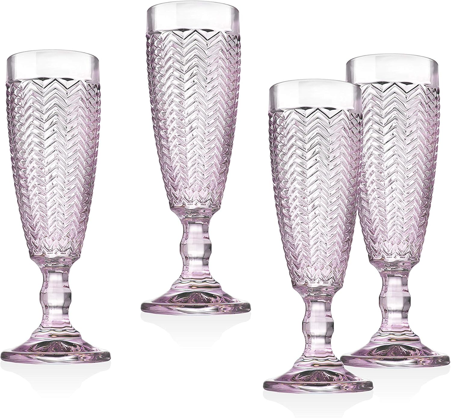 Twill Champagne Flutes Beverage Glass Cup by Godinger – Rose Pink – Set of 4