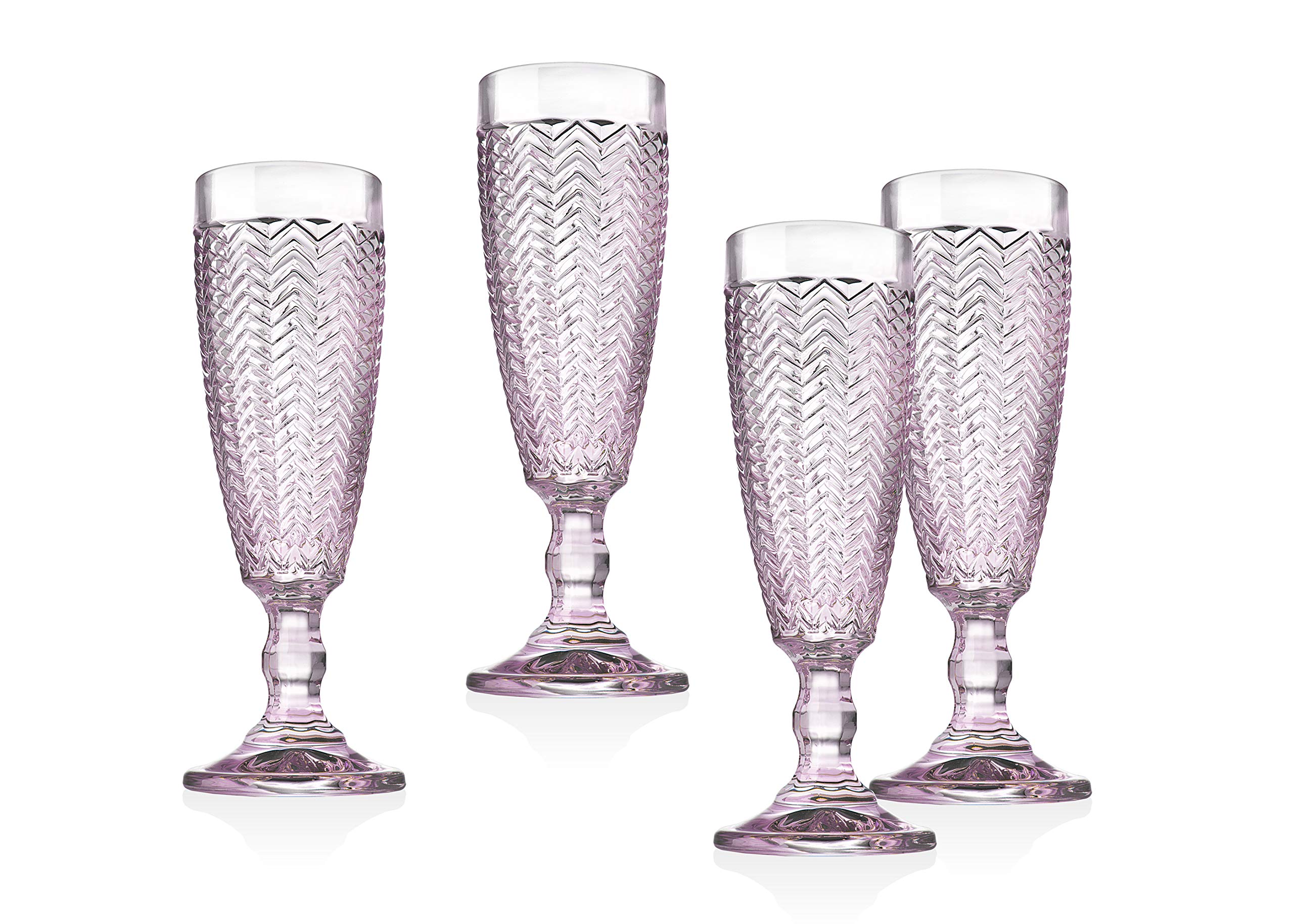 Twill Champagne Flutes Beverage Glass Cup by Godinger – Rose Pink – Set of 4