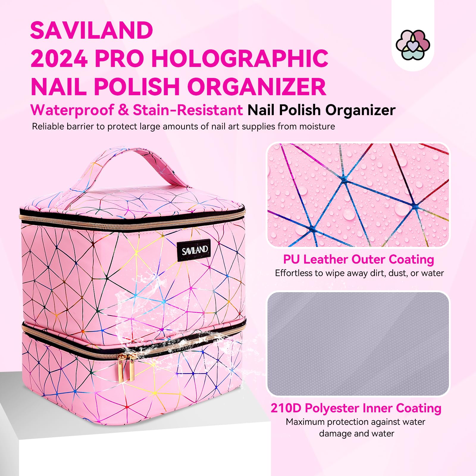 SAVILAND Nail Polish Organizer Bag: PU Leather Nail Polish Storage Organizer Holds 30 Bottles & Nail Lamp, Nail Polish Holder Travel Carrying Case Box Nail Tech Organizer Storage Bag for Nail Supplies