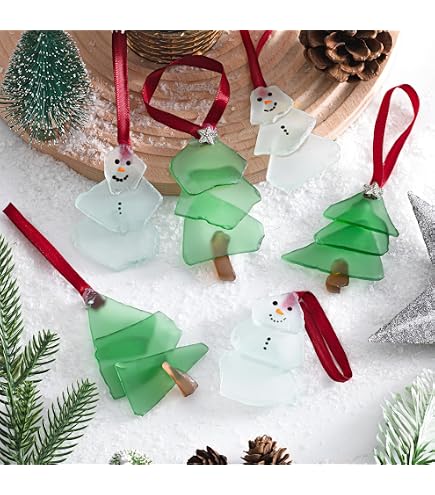 3PCS Seeglas Weihnachtsschmuck 8cm – Handmade Nativity