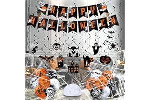 KORTES Halloween Party Hanging Decorations Kit- Hanging Swirl, Banner, Balloons with Spider Web Stretchable Cobweb for Halloween Indoor Outdoor Decoration