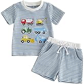 GGBNOMER Toddler Baby Boy Summer Clothes Waffle Truck Embroidery Short Sleeve Tops T-Shirt and Shorts Sets Cute 2Pcs Outfits