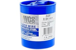 WCS WIRE AND CABLE SPECIALTIES, INC. Lock Wire, T302/304 Stainless, NASM20995, MS20995C, ASTM A580 Cond A, AMS5697, .025 in (0.63 mm), 1 lb (0.45 kg) Dispenser Can, approx. 595 ft (181 m)