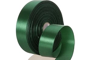 GIYOMI 50 Yards 1 Inch Forest Green Satin Ribbon, Single Face Polyester Solid Color Craft Fabric Ribbon for Handmade Roses, Gift Wrapping, Bouquets, Wedding, Christmas, and Party Decoration