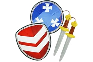 June Garden 4 PCs Little Knights Sword and Shield Playset - Safe Plush Soft Pretend Play Weapons - Gifts for Kids - 2 Swords 