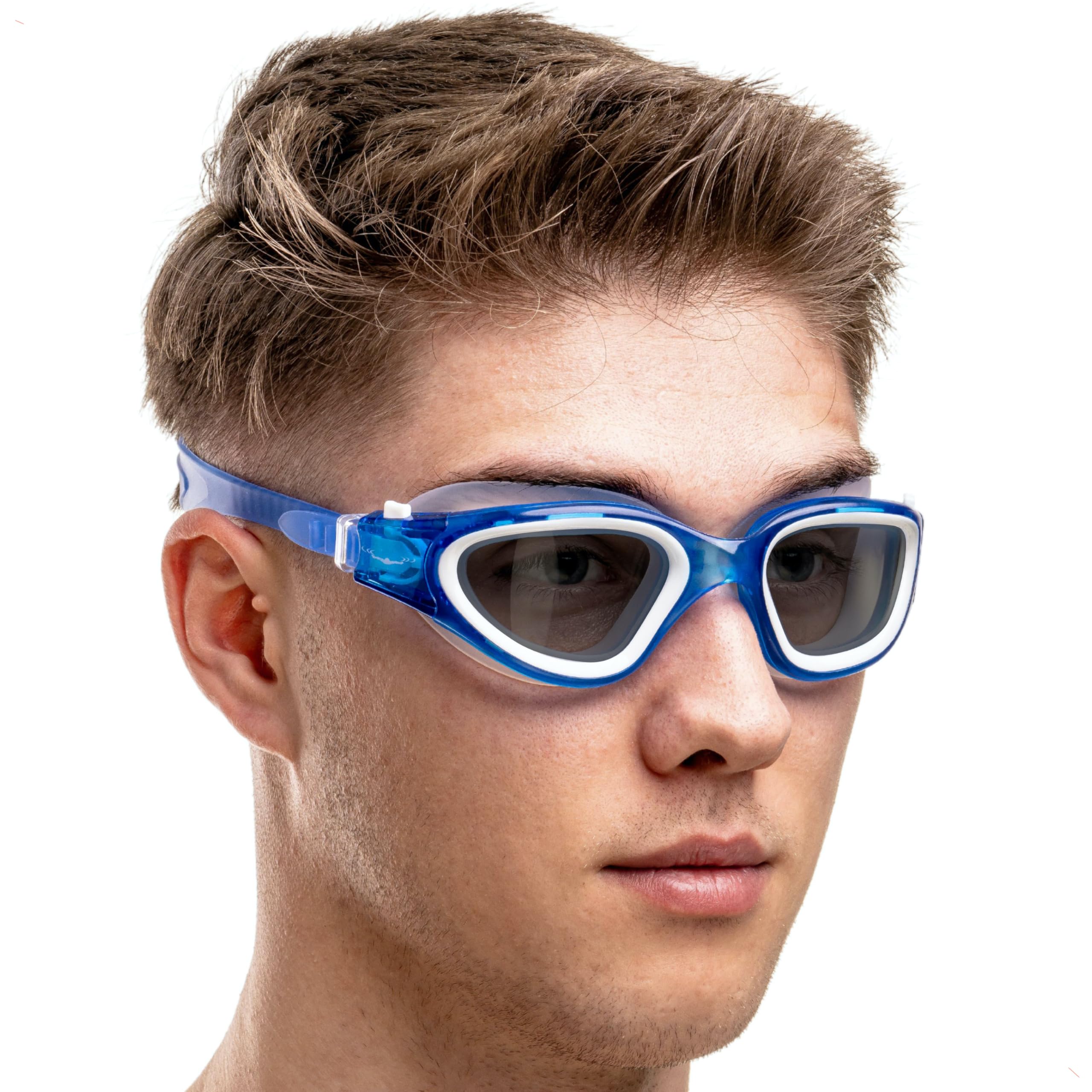 AqtivAqua Swimming Goggles Adult and Kids Goggles Kids 6-14 Men Women Swim Children Boys Girls DX-S (Transparent Blue, Blue case, Shade lens)