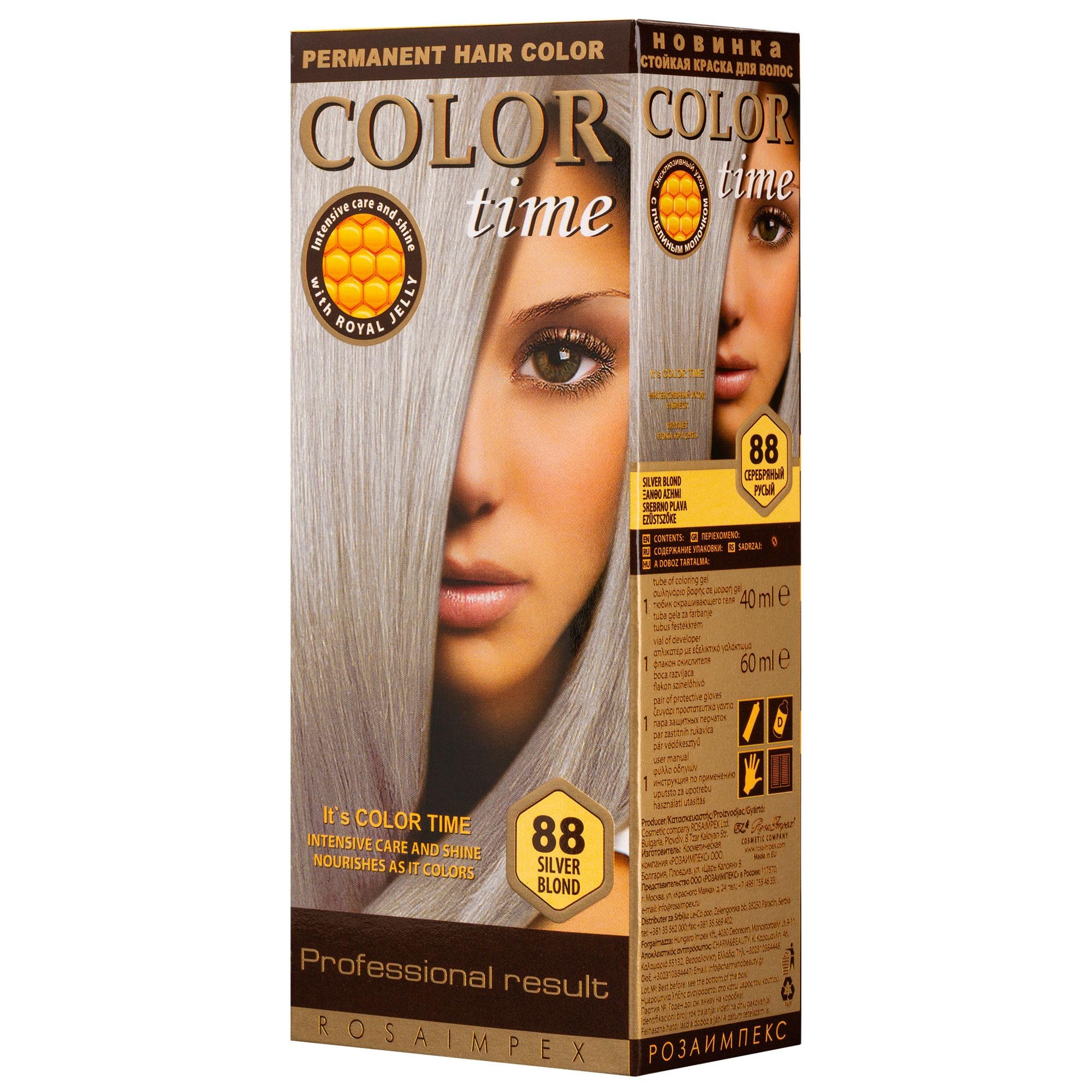 COLOR TIME | Permanent Gel Hair Dye Silver Blonde Color 88 | Enriched with Royal Jelly and Vitamin C | Permanent Hair Color | Covers Gray Hair | 100 ML