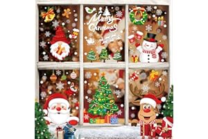 ENWOKRAN Christmas Window Clings 245pcs Christmas Decals Reusable Double Sided Printed Self Adhesive Window Decorations Santa Claus, Moose, Snowman,Socks,Dwarfs,Xmas Tree and Snowflakes Window Clings, 9 Sheet