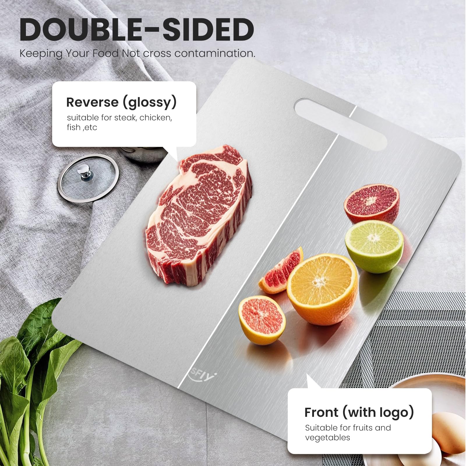 Photo 1 of 2 Pack Titanium Cutting Board - 100% Pure Titanium Cutting Boards For Kitche,Easy to clean, Double-sided food-grade Cutting Board For Meats, Fruits And s (M+L)