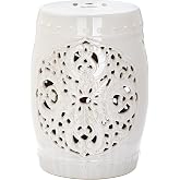 SAFAVIEH Outdoor Flora Ceramic Garden Stool, 18.5" Creme ACS4527B | Garden Stool, 18.5", Glazed Ceramic, No Assembly Required, Indoor Outdoor