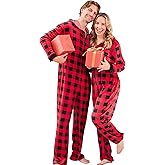PJGGZ Onesie Couples Matching Pajamas - Funny Plaid Zipper Hooded Pjs Sets for Women & Men Soft Warm Christmas Jumpsuit