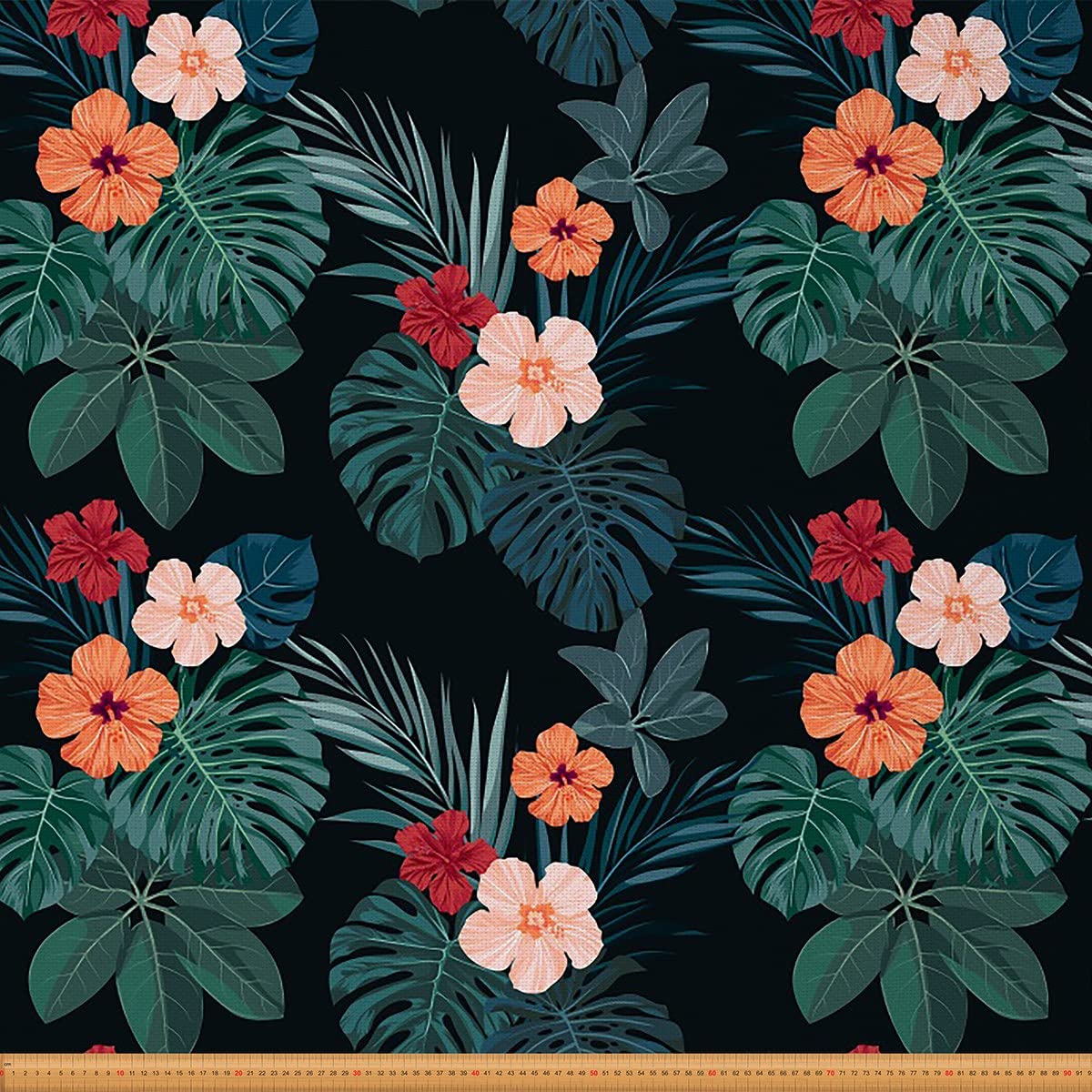 Tropical Floral Upholstery Fabric by The Yard,Exotic Palm Leaves Reupholstery Fabric for Chairs,Hibiscus Flowers Room Fabric for Outdoor and DIY Projects,5 Yards,(L460*W150cm) Dark Green