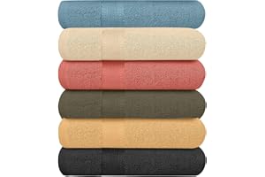 KAHAF COLLECTION Pack of 6 Bath Towels Set 27 x 54 Inches, 100% Cotton, Larger & Lighter Weight, Quicker to Dry ((Blue, Cream, Pink, Navy Blue, Beige, Grey), Pack of 6 (27''x54''))