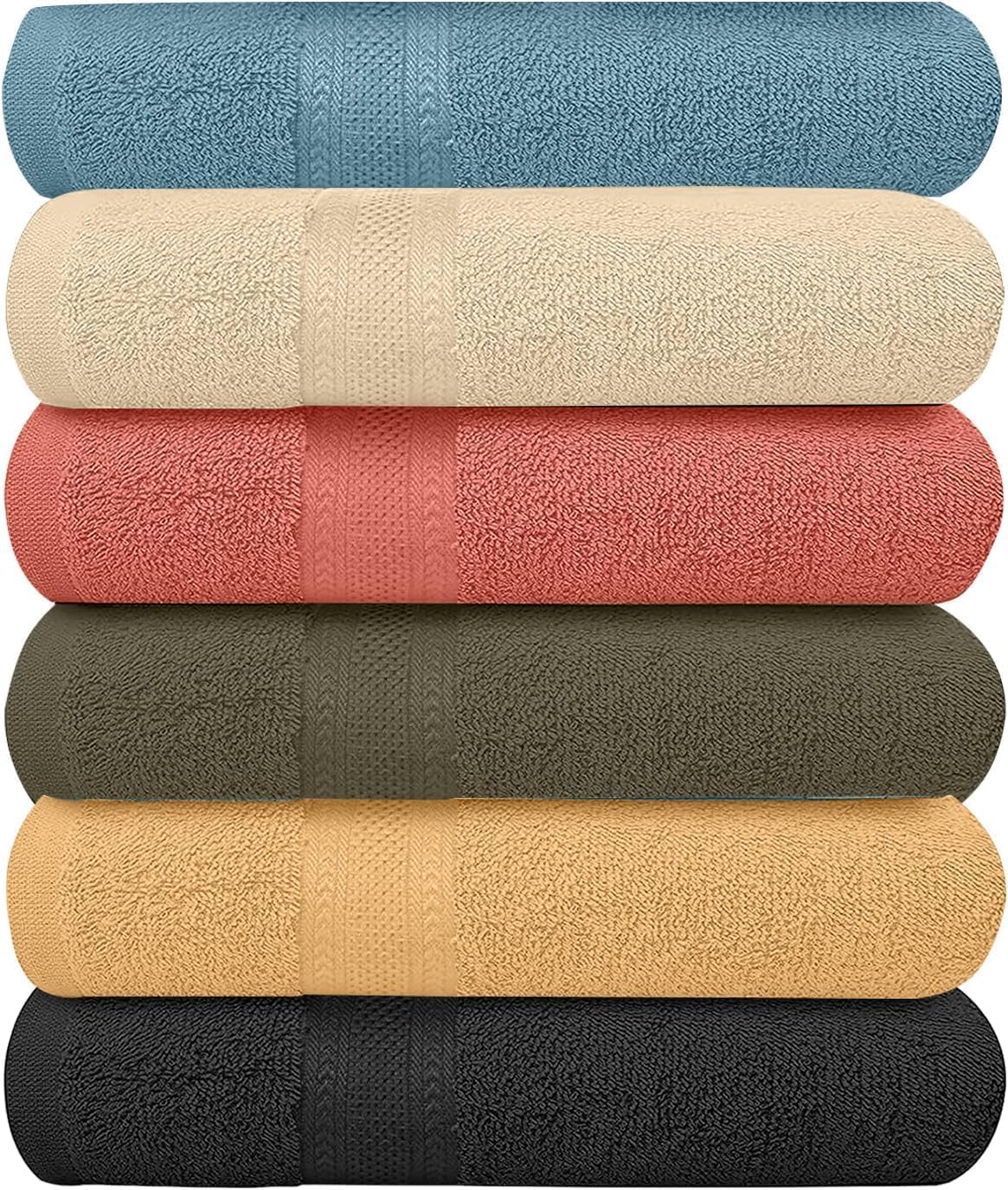 Photo 1 of (thin) KAHAF COLLECTION 6 Pack Bath Towels Set (27 x 54 Inches) 100% Ring Spun Cotton, Super Soft Lightweight, Quick Dry & Highly Absorbent Towels for Bathroom, Hotel & Spa (Spectrum, Pack of 6 (27''x54''))