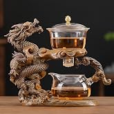 Magnetic Teapot Glass Teapot with Infuser Gongfu Tea Set for Adults | Magnetic Tea Maker Gongfu Tea Set with Glass Teapot Infuser, 6 Cups, Semi Automatic Teapot for Loose Leaf Tea