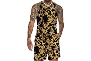 JoZorro Men's Floral Tank Top Set Sleeveless Tees Outfit Luxury Print Casual Sport T-Shirts Tracksuit Hawaii Beach Vacation