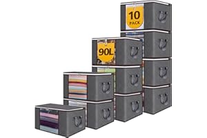 RA RUNNING ALIEN 90L Large Storage Bags,10 Pack Foldable Clothes Storage Bins with Zipper and Lids Closet Organizers Storage Containers Durable Handle Thick Fabric For Bedding,Clothing, Blanket, Pillows and Toys(Gray)