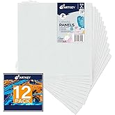 Artkey Canvas Boards 5x5 Inch 12-Pack, 10 oz Primed 100% Cotton White Blank Small Canvases for Painting, Square Flat Canvas Panels for Oil Acrylics Watercolor & Tempera Paints
