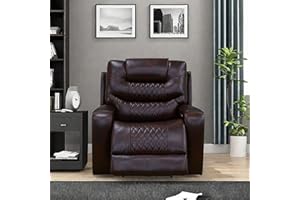 ChicFurnit Recliner Chair, Leather Recliner Home Theater Seating, Electric Reclining Chair with USB Ports and Cup Holders, Breathing Chair with Hidden Arm Storage, Dark Brown