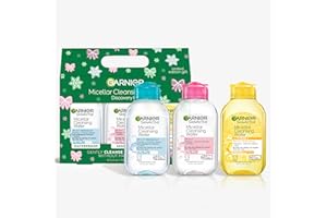 Garnier SkinActive Micellar Water Gift Set, Face Cleansing Holiday Skin Care Kit with Travel Size Micellar Facial Cleansers, Includes Original, Waterproof and Vitamin C Formulas, 1 Kit