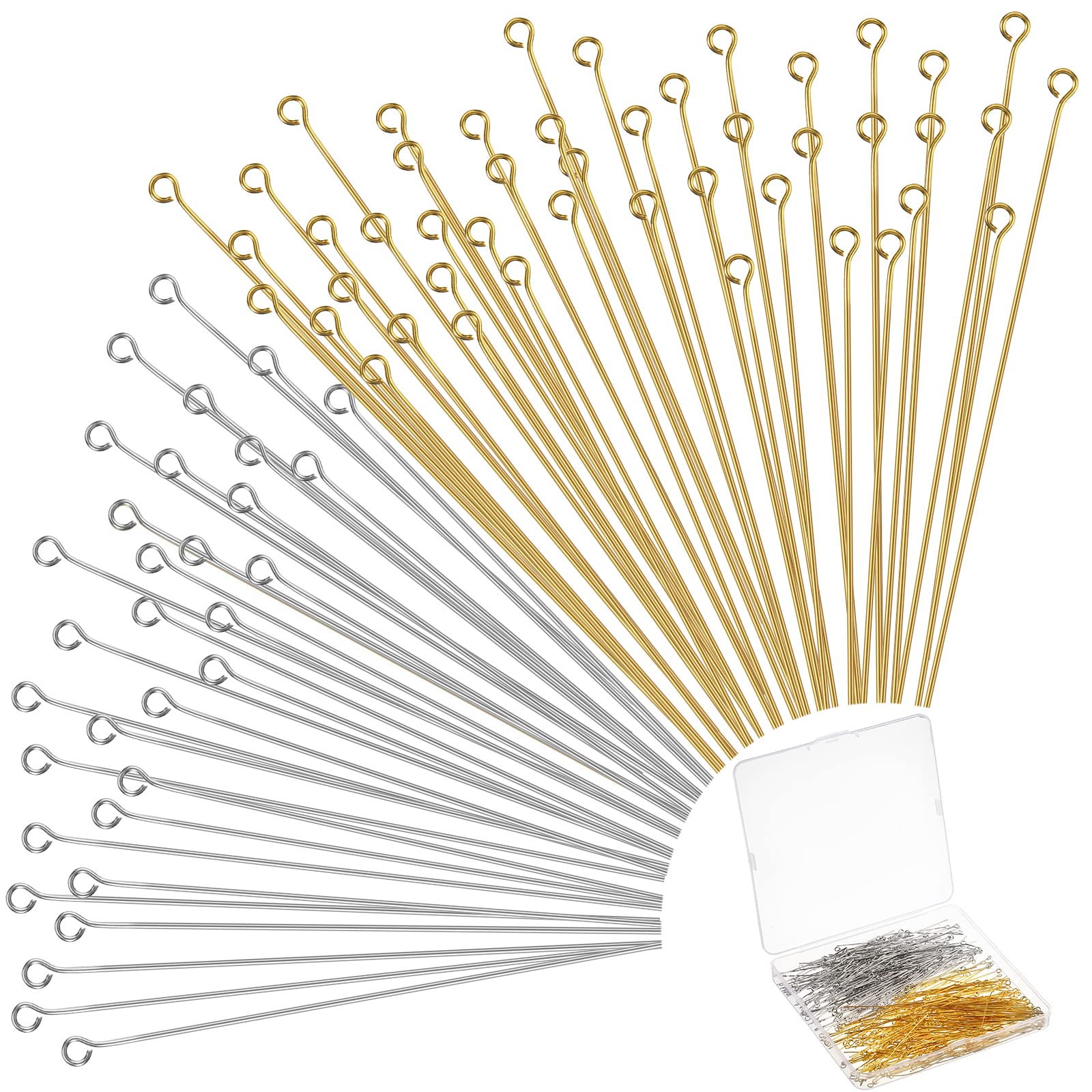 Photo 1 of Sureio 500 Pieces 2 Inch 50 mm Eye Pins for Jewelry Making DIY Earring Eye Pins Jewelry Making Supplies for Craft Bracelet Necklace Pendant Accessories Supplies(Gold, Silver)