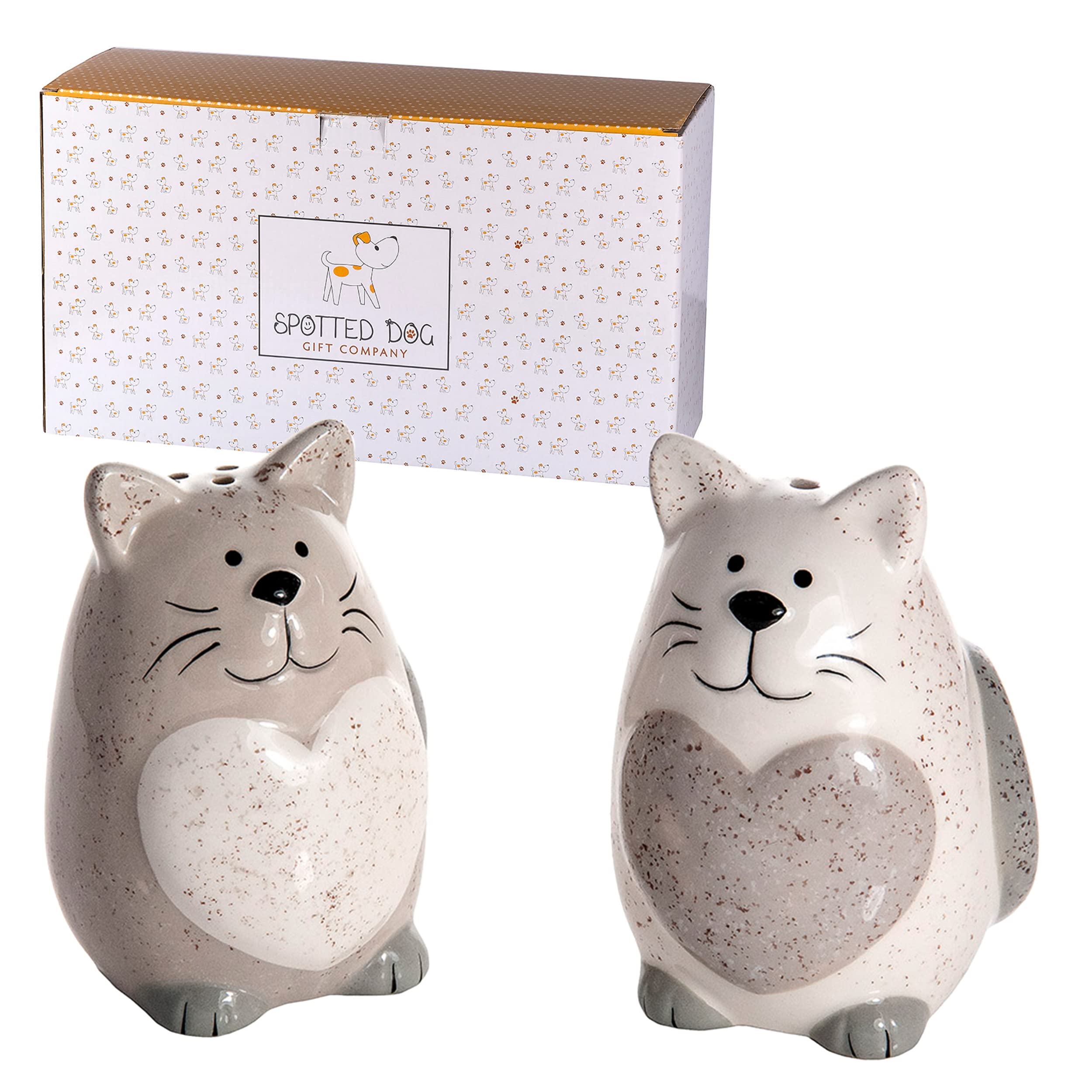 SPOTTED DOG GIFT COMPANY Salt and Pepper Set, Ceramic Novelty Salt and Pepper Shakers, Cute Cat Gifts