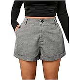 Floerns Women's Plus Size Plaid Elastic Waist Shorts Wide Leg Rolled Hem Dressy Shorts