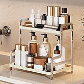 SanDream Bathroom Organizer Countertop, 2 Tier Bathroom Counter Organizer, Metal Sink Shelf for Makeup Bedroom Corner (White)