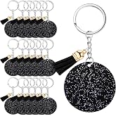Sureio 20 Set Blanks Glittery Keychain Key Rings Tassels for DIY, Black | 1.97" Acrylic Blanks Bulk, Tassels with Key Chain Rings, Valentine Gifts, Party Favors, Christmas Craft Supplies