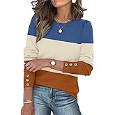 Womens Sweaters Fall Fashion 2025 Long Sleeve Button Cuff Soft Knit Pullover Trendy Tops Dressy Casual Blouses